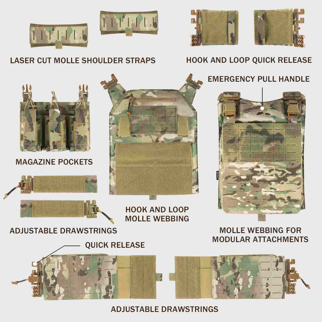 Votagoo 601 Laser Cut Molle Vest Adjustable Plate Carrier Tactical Military Vest