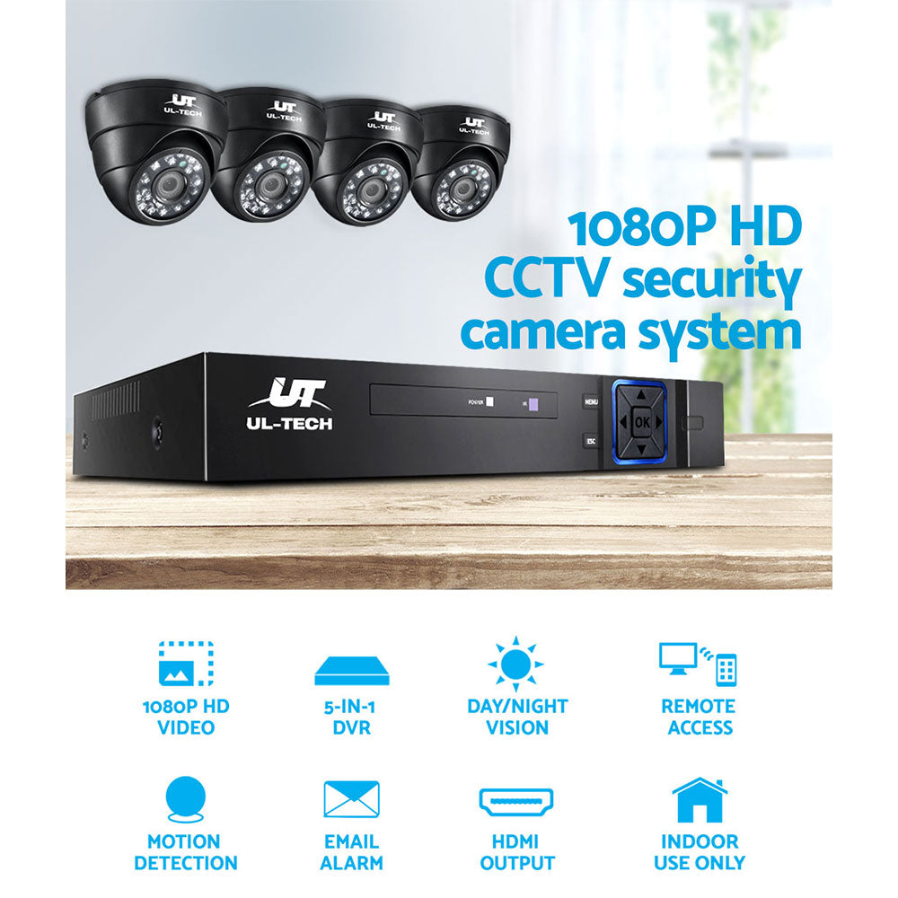 NNEDSZ -CCTV Security Home Camera System DVR 1080P Day Night 2MP IP 4 Dome Cameras 1TB Hard disk