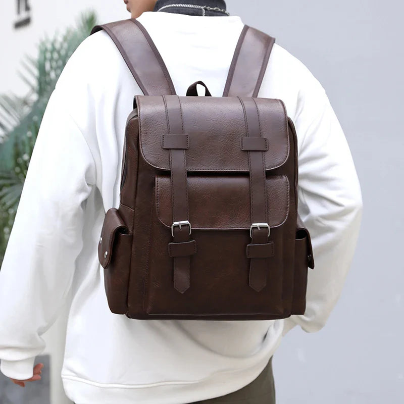 NNEOBA PU Leather Laptop Backpack Dark Brown-1