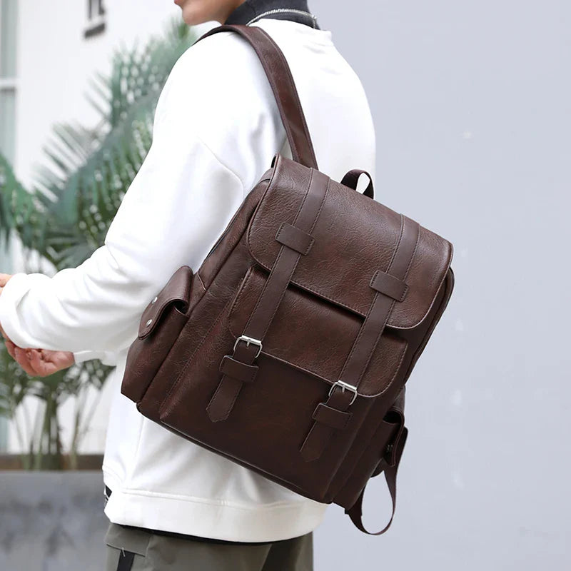 NNEOBA PU Leather Laptop Backpack Dark Brown-2