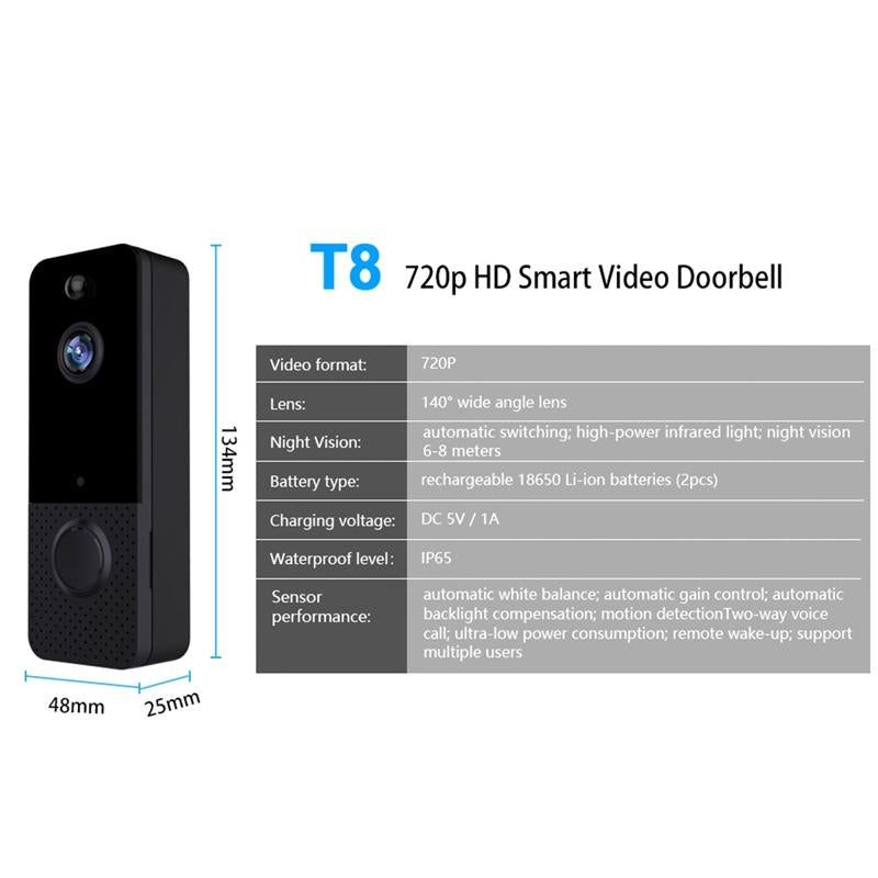 NNEDSZ Wireless Wifi Video Doorbell With Night Vision And Ai Recognition - 720P - 1800 Mah