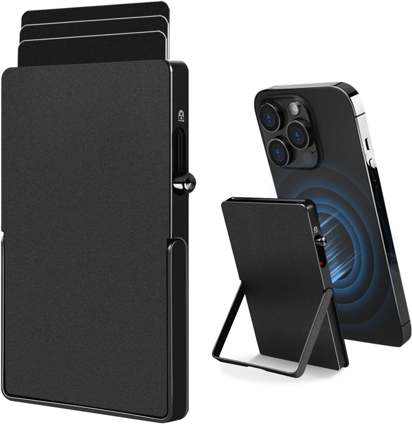 RFID Blocking Wallet Minimalist Slim Card Holder for Magsafe with Adjustable Stand, Metal Pop Up Magnetic Wallet  for Men TOYFID-5