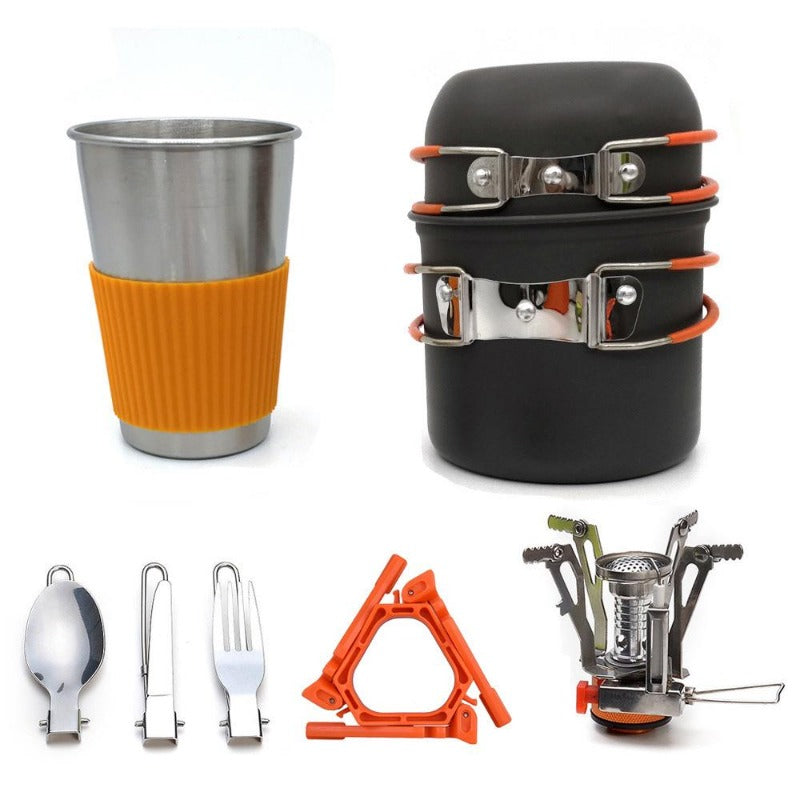 Camping Cookware Mess Kit with Mini Stove,Lightweight Pot Tank Bracket-1